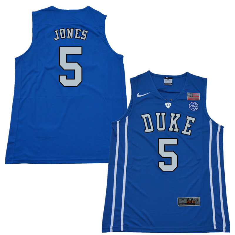 2018 Men #5 Tyus Jones Duke Blue Devils College Basketball Jerseys Sale-Blue - Click Image to Close